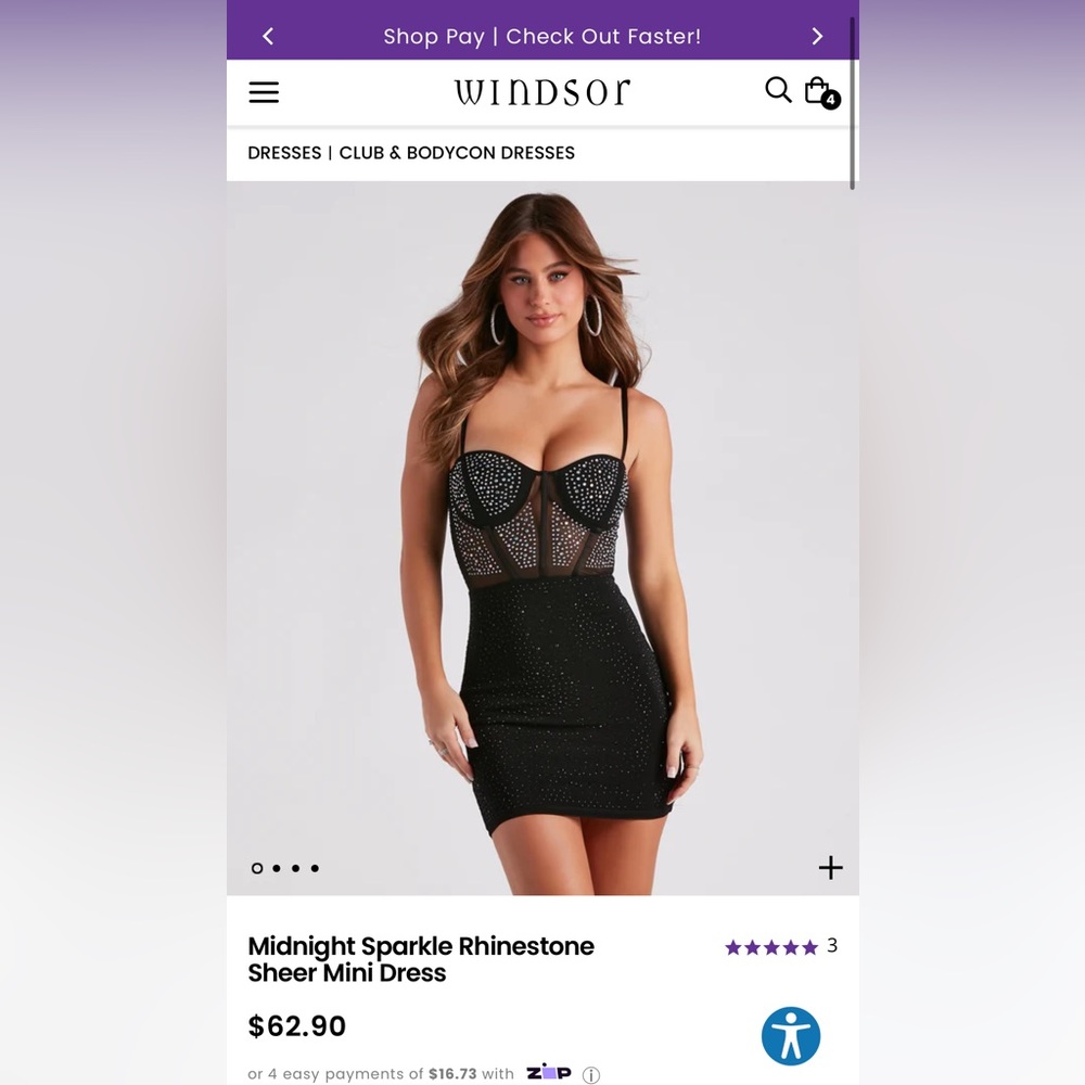WINDSOR SIZE LARGE Midnight Sparkle Rhinestone
Sheer Mini Dress